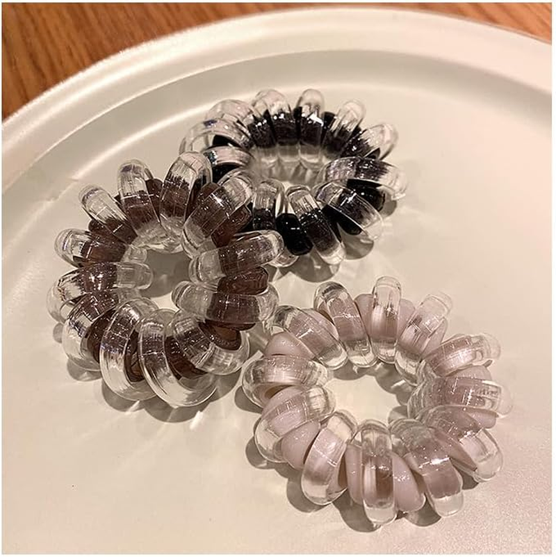 Double-Layer Spiral Hair Ties, 3Pcs/Pack Waterproof Ponytail Holders Telephone Cord Hair Coils for Woman Twisty Hair Ties for Thick Hair (Black) - White image number 3