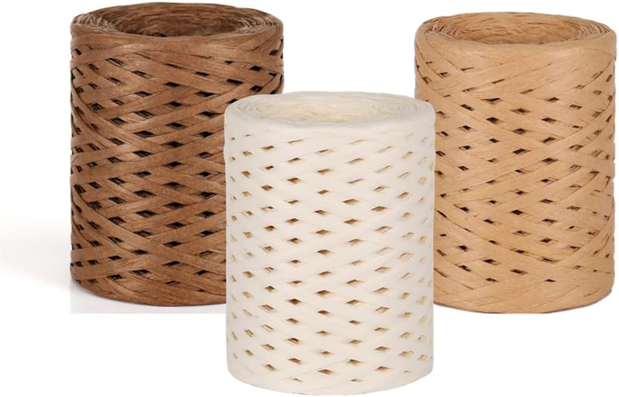 3 Rolls Raffia Paper Ribbon, Naisfei Raffia Paper Ribbon, Natural Raffia Paper Cord, Gift Ribbon Packaging Paper Twine for DIY Crafts Weaving Decoration (110 M/Volume) image number 4