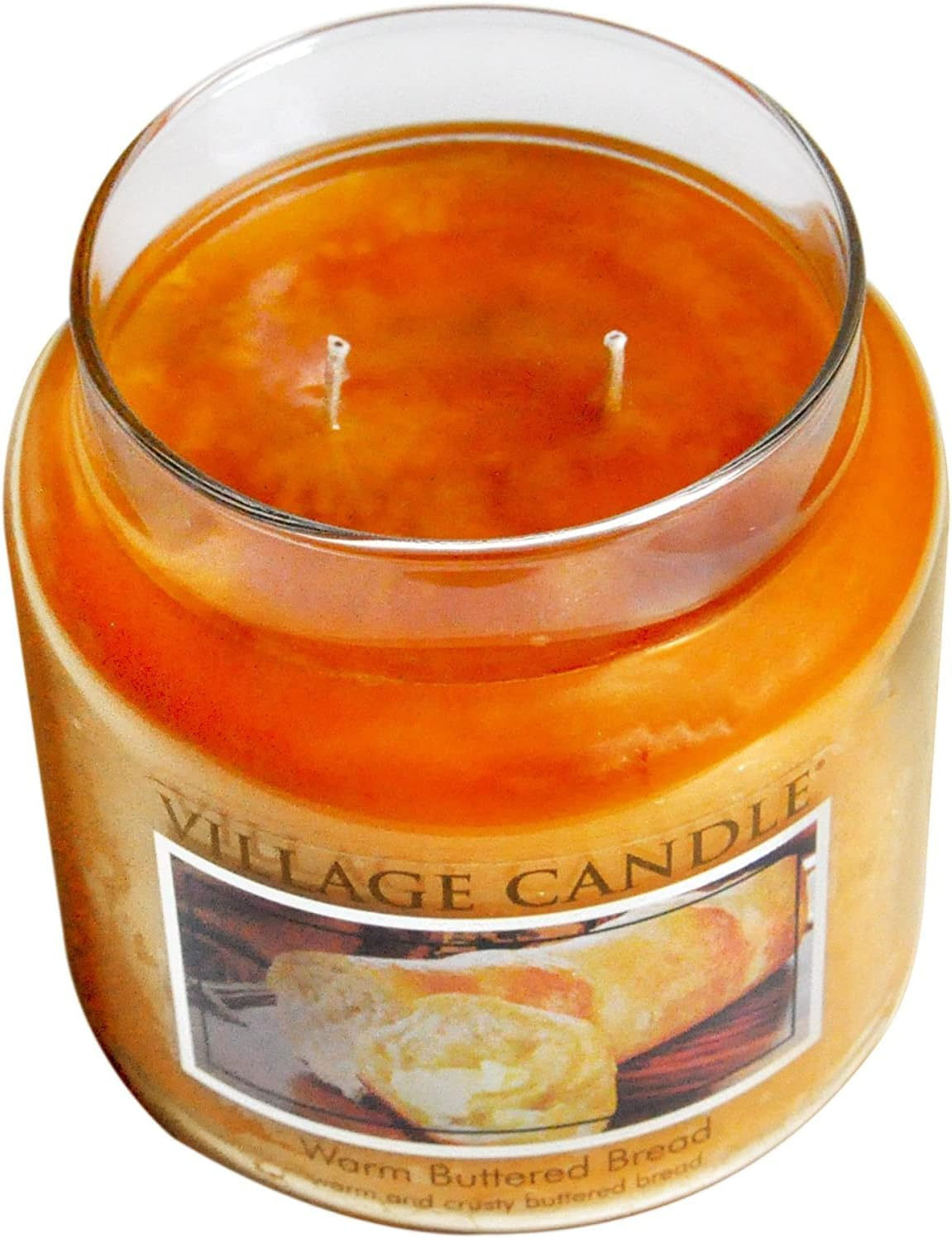 Village Candle Warm Buttered Bread Medium Glass Apothecary Jar Scented Candle, 13.75 Oz, Brown, 13 Ounce