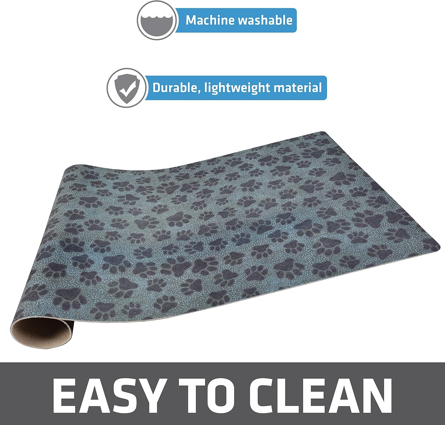 Drymate Pet Bowl Placemat, Dog & Cat Food Feeding Mat - Absorbent Fabric, Waterproof Backing, Slip-Resistant - Machine Washable/Durable (USA Made) (16&rdquo; X 28&rdquo;) (Paw Dots Black) image number 6