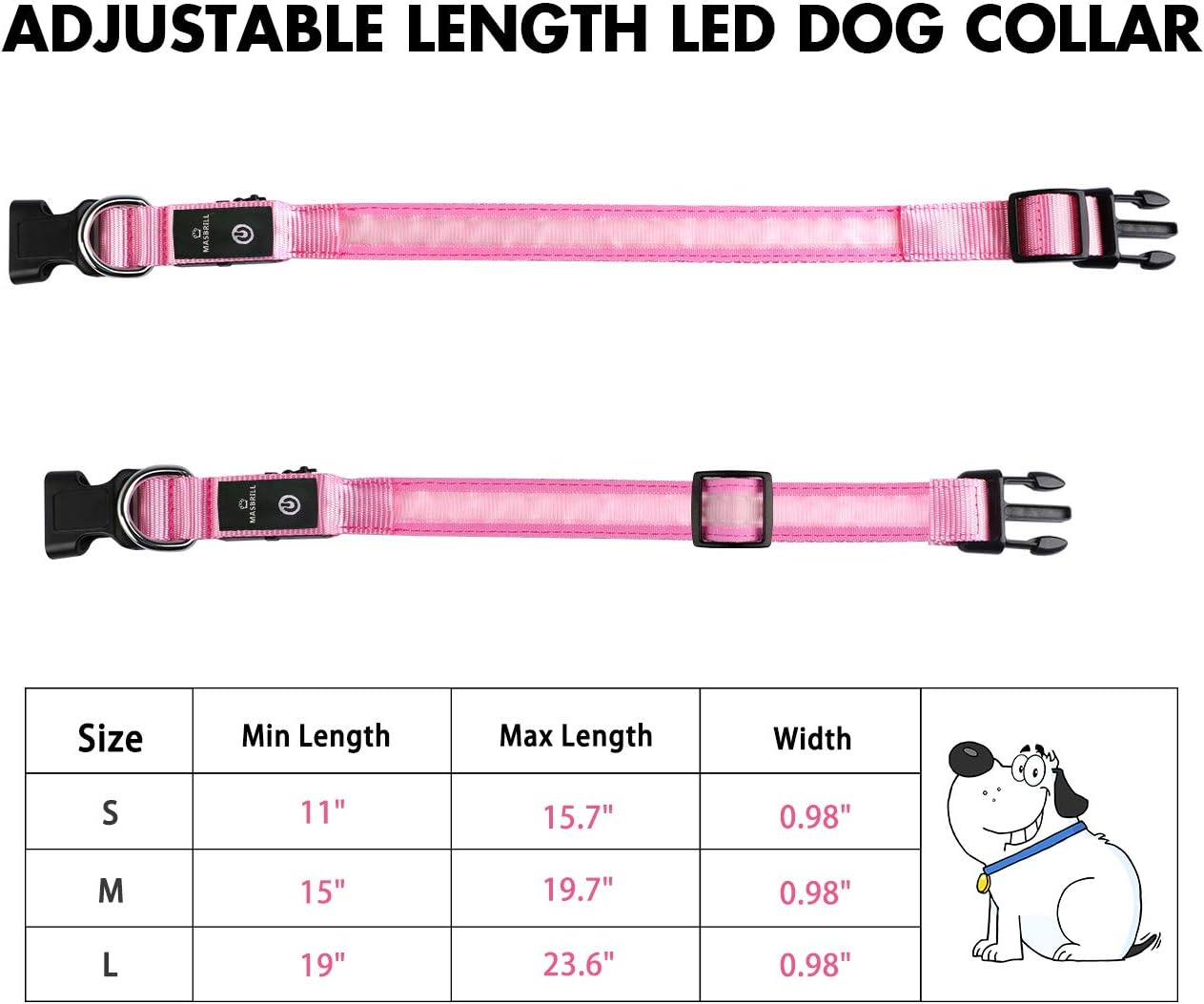 MASBRILL Light up Dog Collar-Rechargeable LED Dog Collar Night Walking Glow Collar Flashing Lighted Dog Collar for Small Medium Large Dogs image number 4