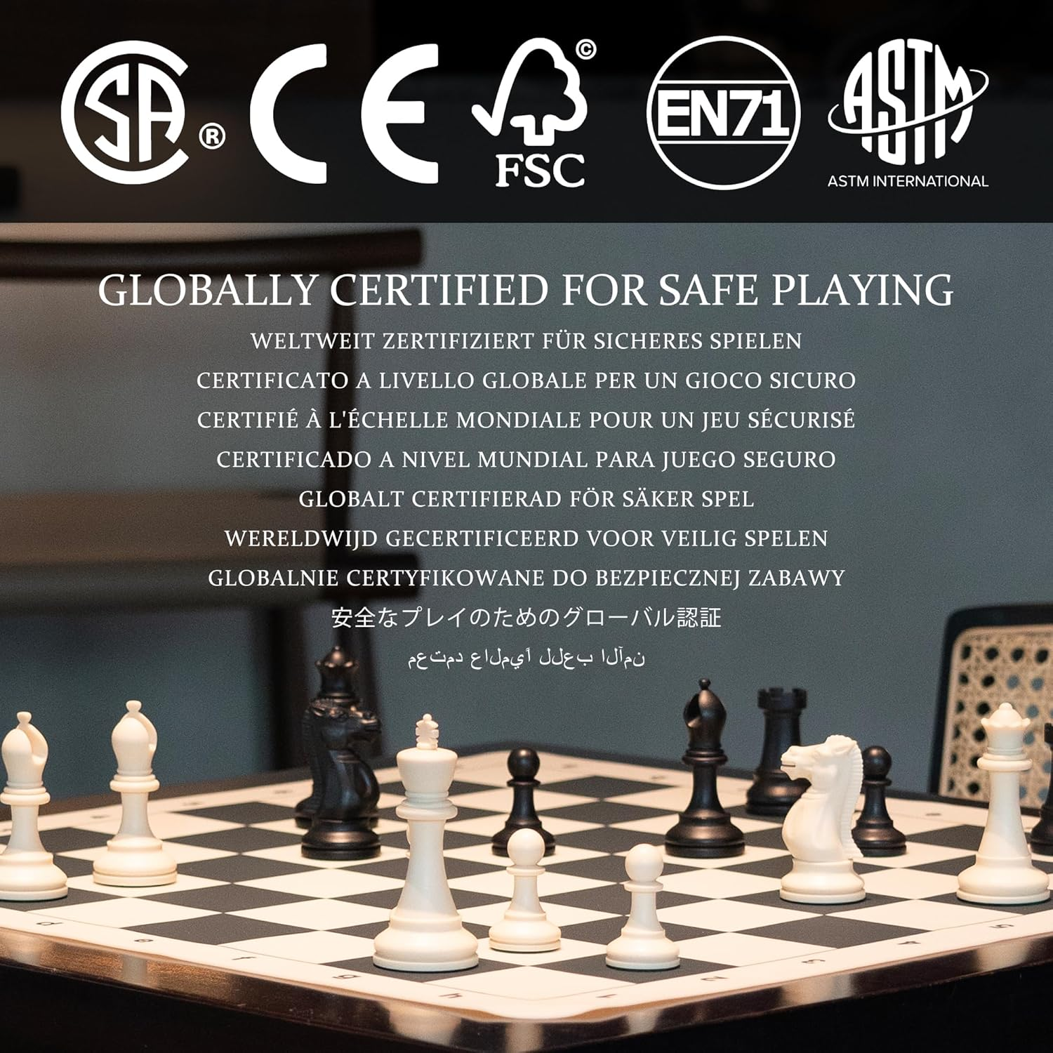 A&A Tournament Chess Set / 20''X20'' Foldable Silicone Chess Board / 3.75'' King Height Plastic Quadruple Weighted Classic Staunton Pieces/Storage Bag image number 5