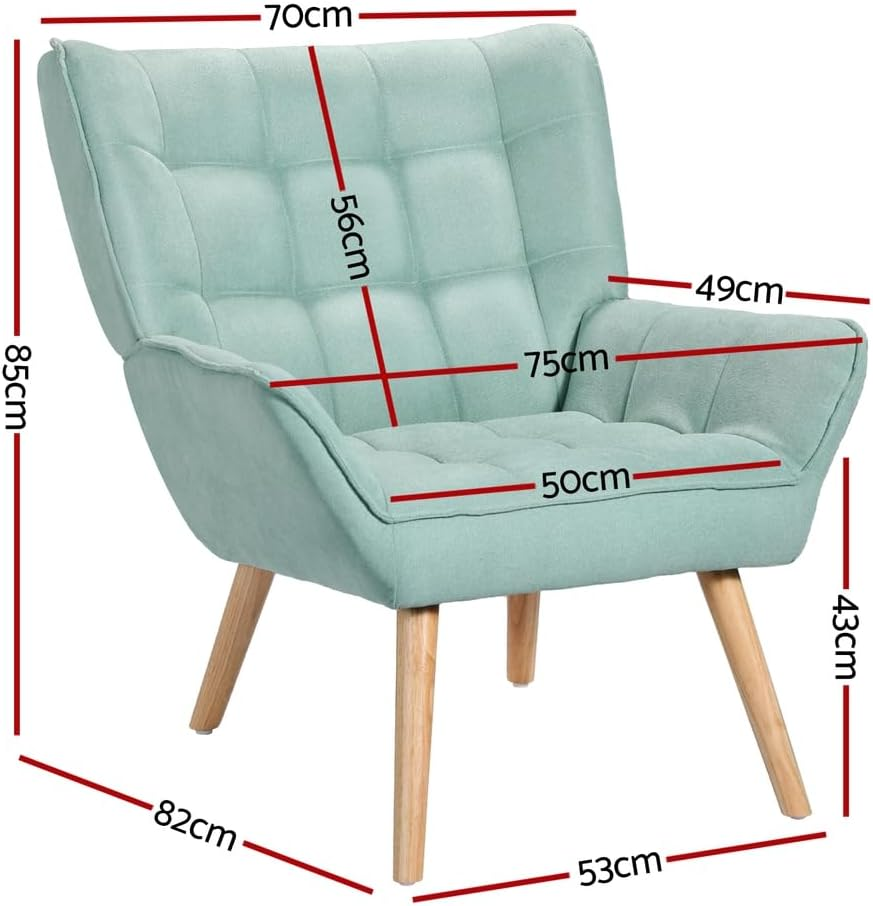 Artiss Armchair, Blue Recliner Lounge Dining Chairs Sofa Nursing Occasional Reading Seating Armchairs Home Living Room Bedroom Furniture, Upholstered with Linen Fabric image number 1