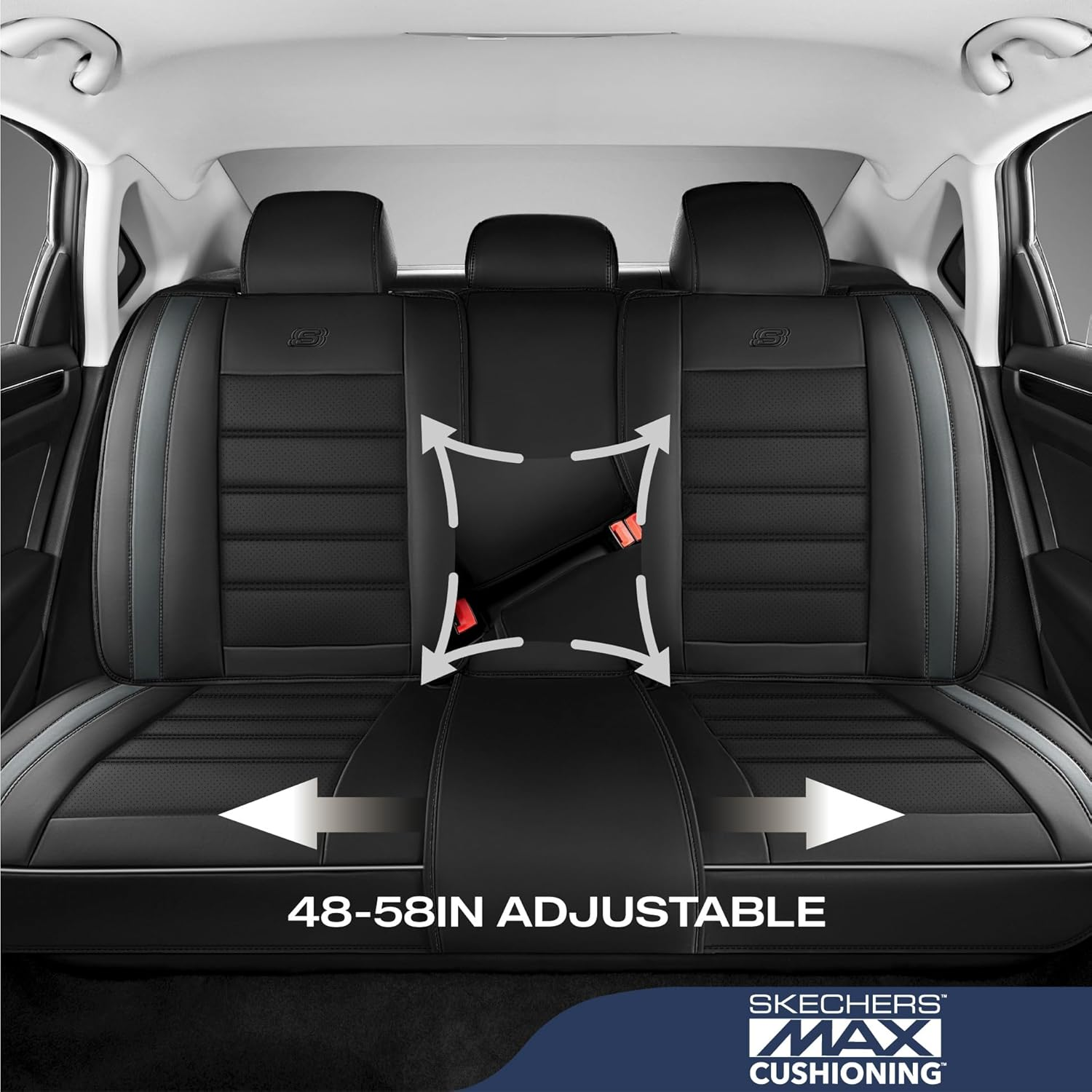 Skechers MAX Cushioning Seat Covers,Memory Foam Leather Car Seat Covers,Waterproof Car Seat Protector Full Sets,Car Seat Cushion Airbag Automotive Universal Fit for Most Cars,Vans,Trucks,Suv,Grey image number 1