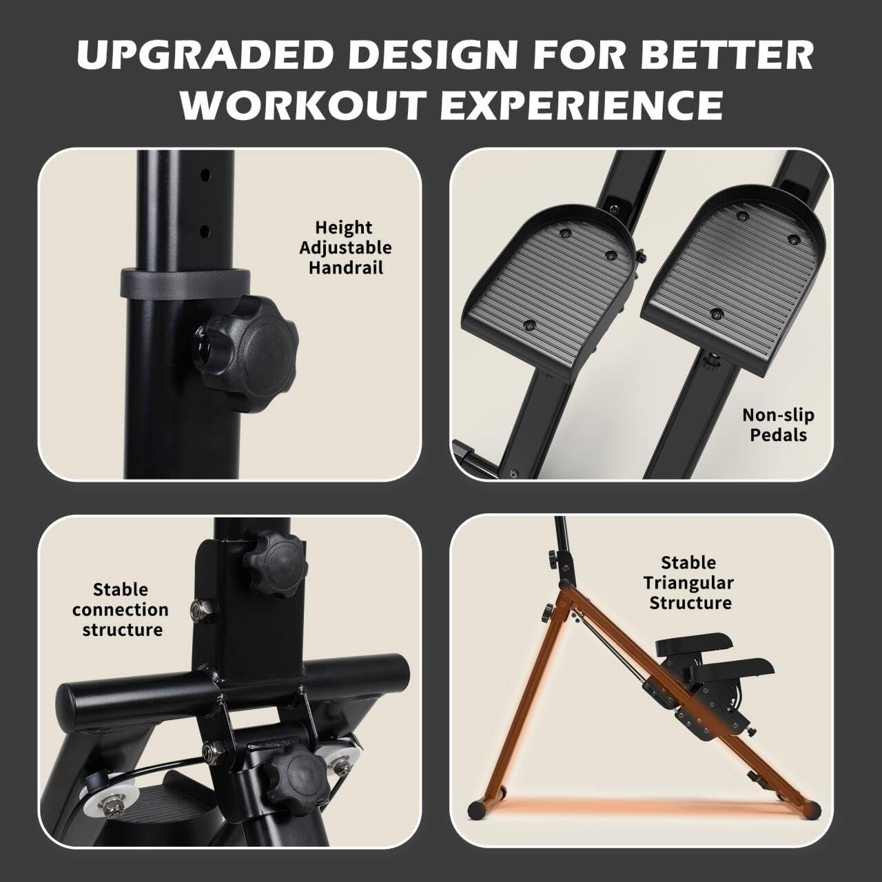 Leikefitness Stair Stepper for Home Gym,Vertical Climber Machine for Full-Body Workout,Foldable Cardio Stepper with Adjustable Handle and Treads for Women & Men - Black image number 3