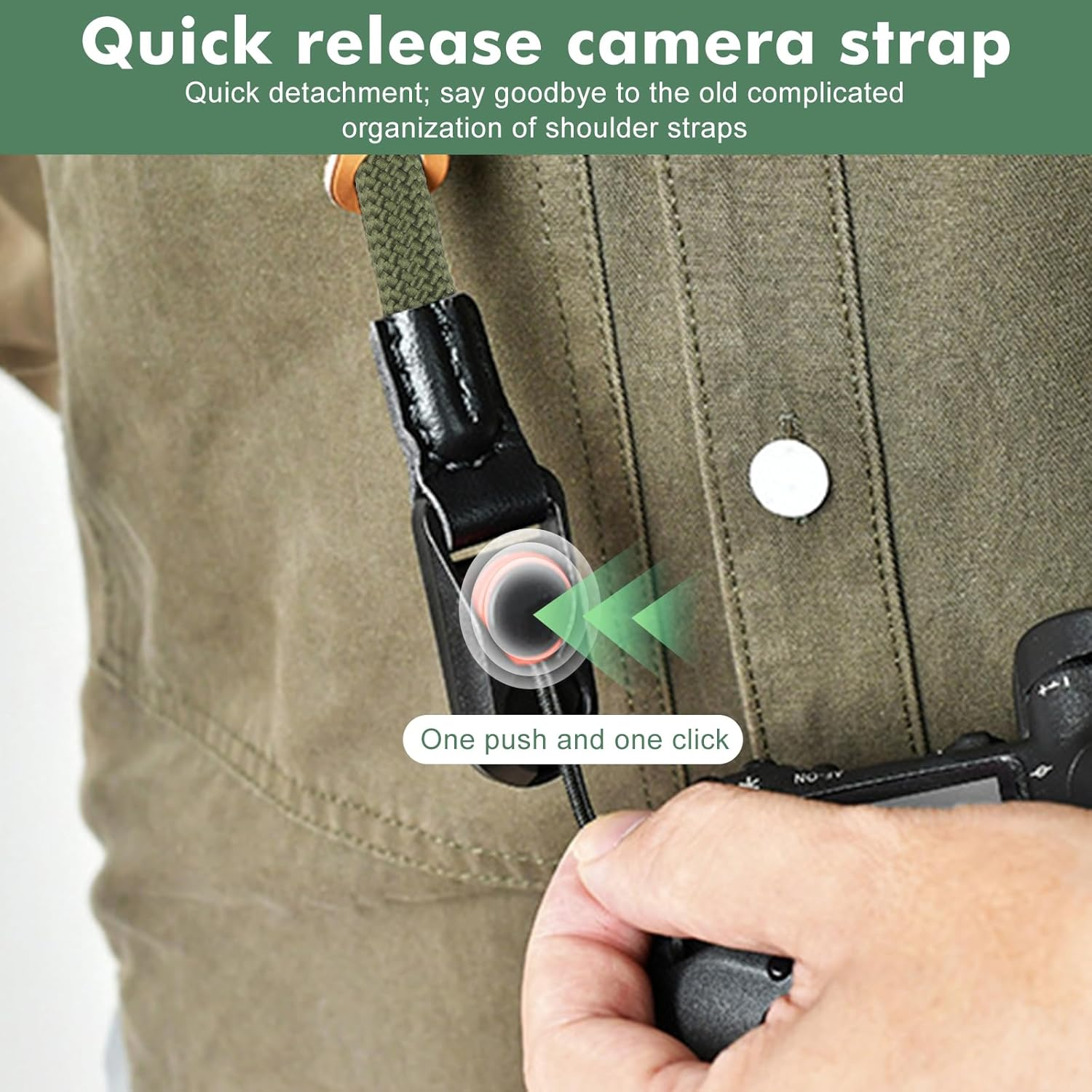 Yplonon Camera Strap with Quick Release - Climbing Rope Camera Strap, Carry Strap for Camera, Shoulder Strap & Wrist Strap for Nikon, Sony, Fuji, DSLR & Compact Cameras - round Rope Green image number 6