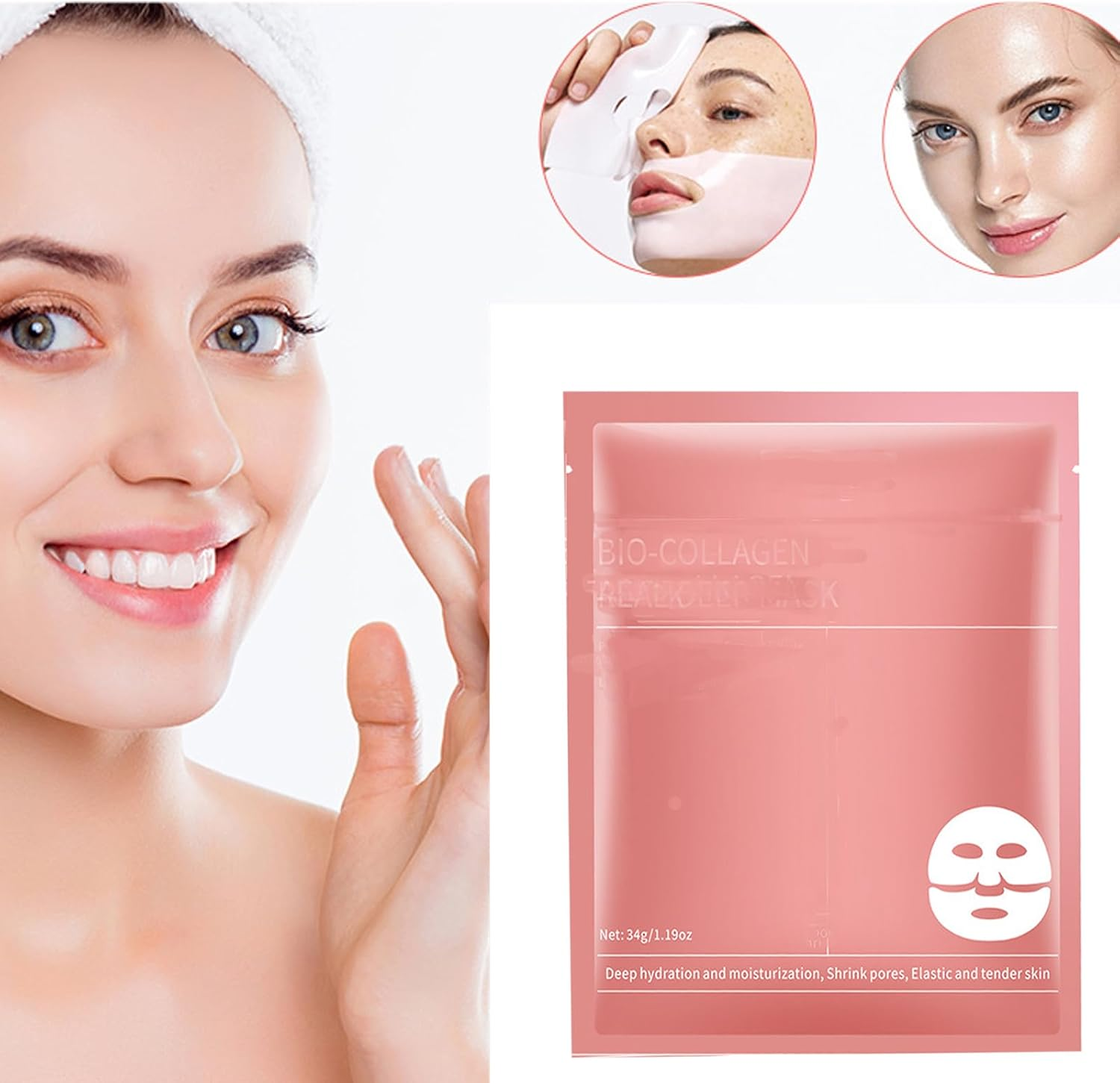 Bio-Collagen Mask,4Pcs Hydrating Korean Face Mask Facial Skin Care Products,Collagen Night Wrapping Mask for Face Skincare Overnight image number 6