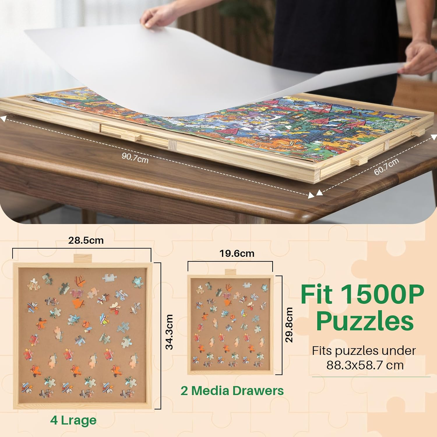 Omebel 1500 Piece Rotating Puzzle Board with Drawers and Cover,Portable Jigsaw Puzzle Boards,Wooden Jigsaw Puzzle Table for Adults Portable,Lazy Susan Spinning Puzzle Boards (90.7Cm*60.7Cm) image number 4
