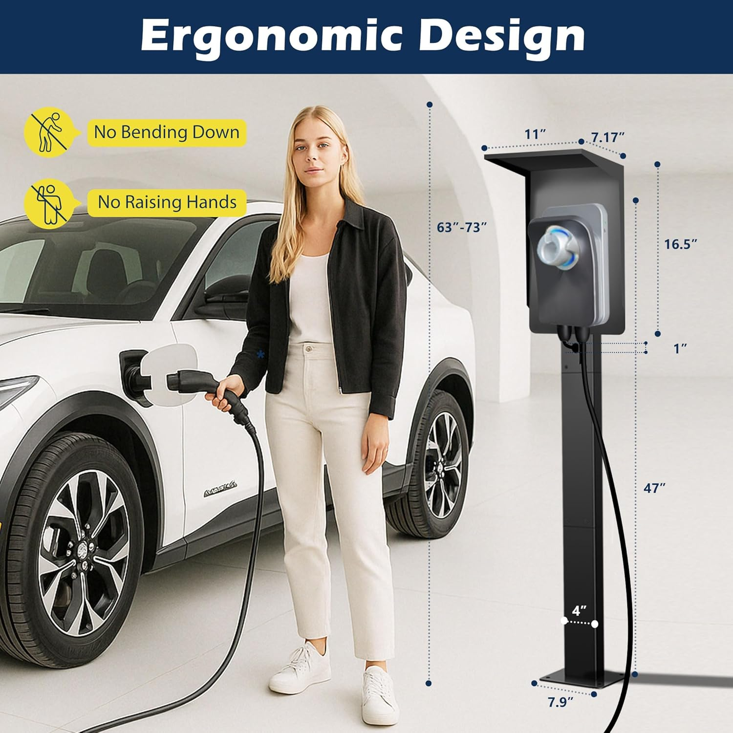 Ufixed Outdoor EV Charger Pedestal with Roof for Tesla Wall Charger & Mobile Connector, EV Charging Stand Post | Heavy Duty, Easy to Install, Durable image number 1