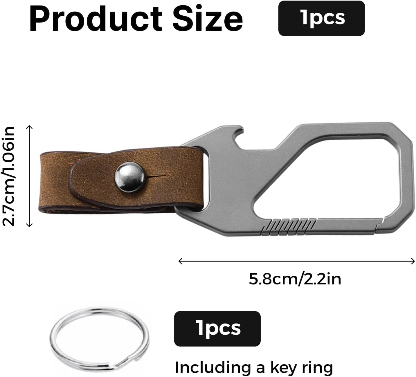 Titanium Key Keeper with Genuine Leather Belt Loop,Multifunctional Keychain with Carabiner Clip, EDC Key Ring and Integrated Bottle Opener, Durable and Lightweight Key Organizer for Everyday Carry image number 2