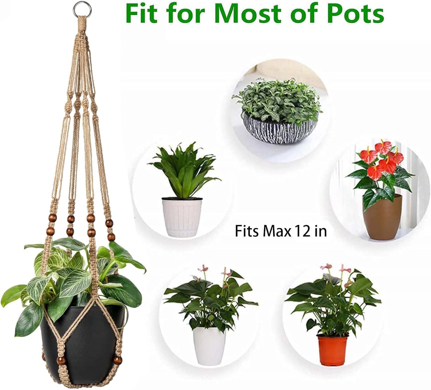 Hanging Planter Rope Macrame Plant Hanger Indoor Wall Hanging Planter + 2 Hooks Hanging Planters Basket Cotton Rope 4 Legs 35 Inch Used for Herbs Ferns Ivy Crawling Plants Hanging Planters(Brown)