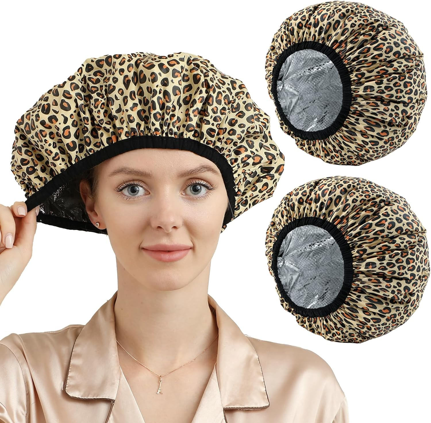 YIZIJIZI 2 Pieces Heat Cap for Deep Conditioning, Conditioning Cap Made of Aluminum Foil for Home and Salon Use, Hair Dyeing（White Pink）