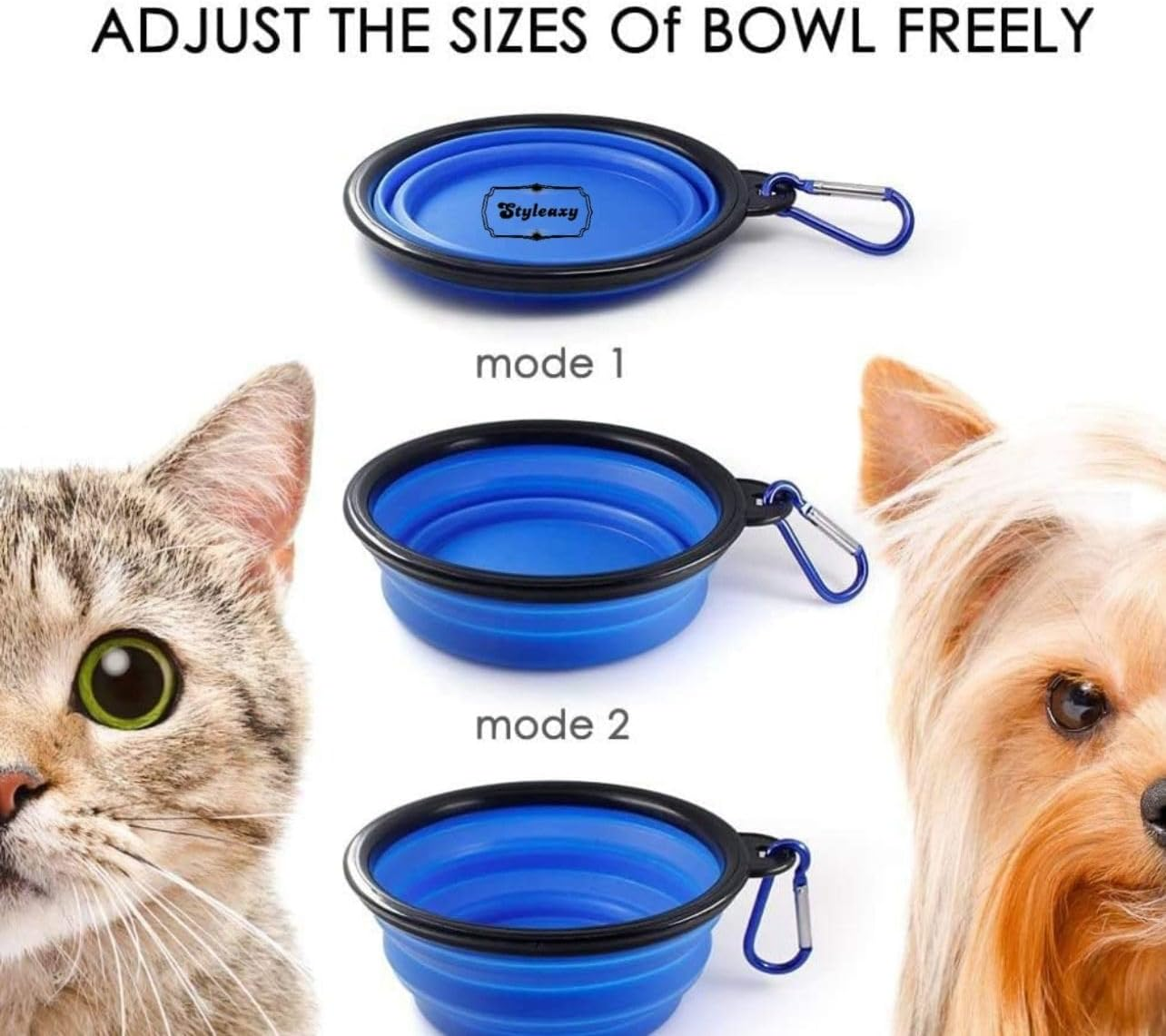 Collapsible Pet Bowl, BPA Free Portable Silicone Pet Feeding and Water Bowl with Carabiner Clip, Ideal for Hiking, and Outdoor Activities (Set of 2) image number 1