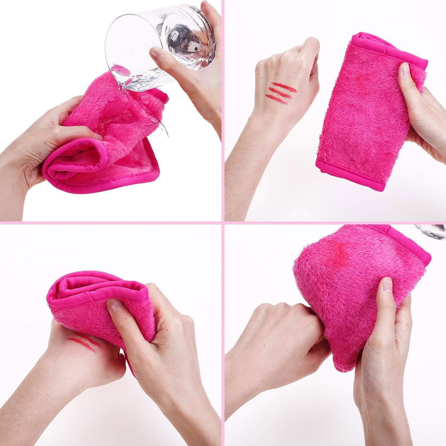 Makeup Remover Cloths Microfiber Reusable Facial Cleansing Towels Chemical Free Magically Remove Makeup Only with Water 16X7Inches Pink 3 Pack