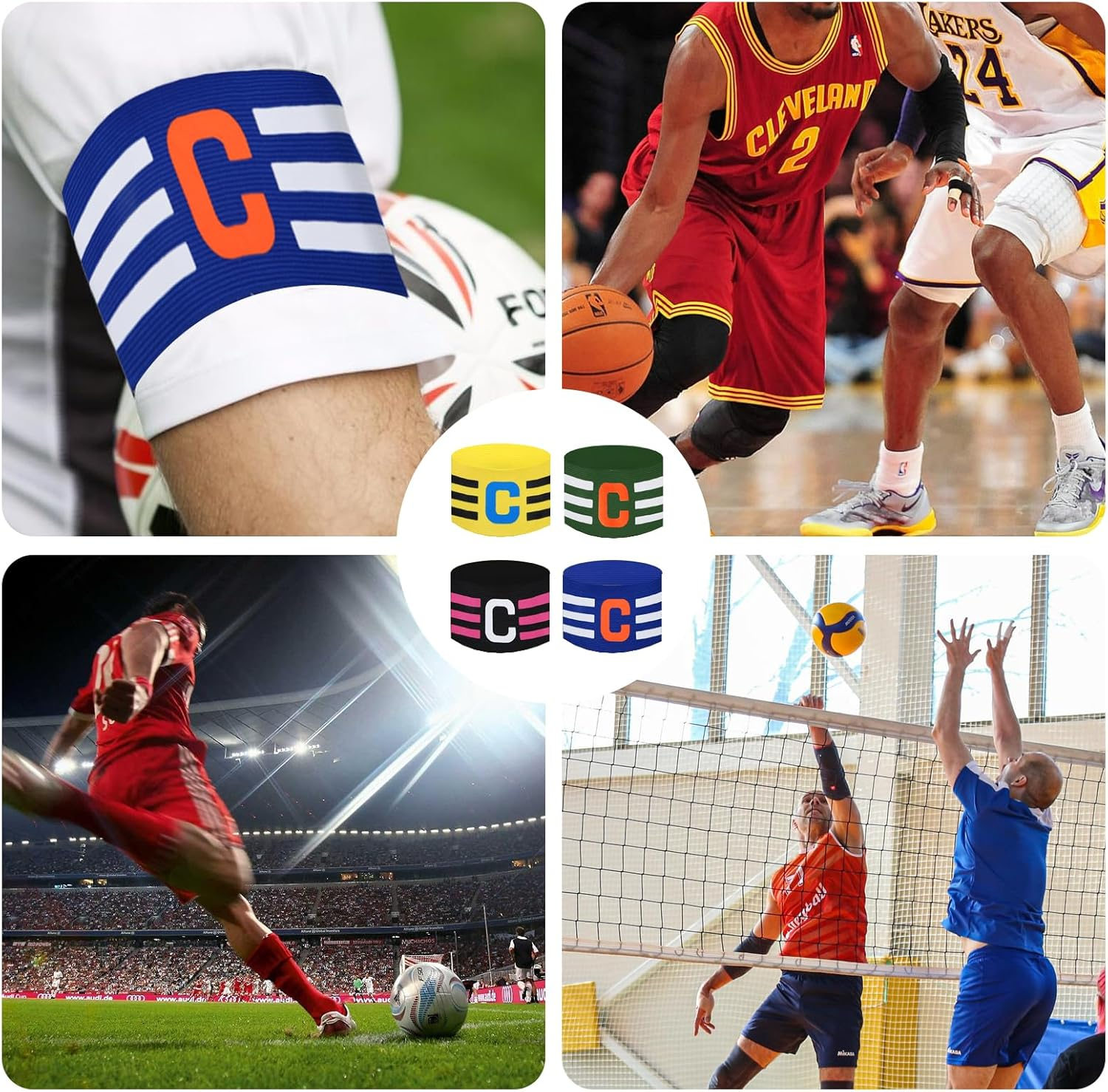 4 Pcs Captains Armband, Adjustable Captain Armband Football for Adult and Youth Multicolour Elastic Sports Arm Bands Rugby Armband Sports Arm Bands for All Sports Events Clubs Teams image number 3