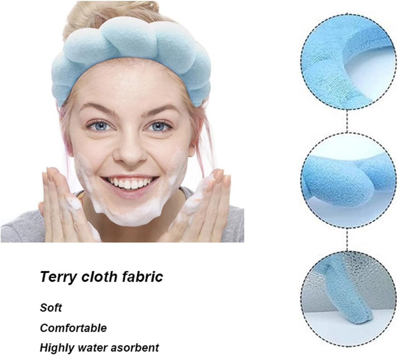TYSSELY Spa Headbands for Washing Face, Makeup Headband, Skin Care Headbands, Bubble Facial Headband, Towel Headband,Hair Band Puffy Headband for Wome - Blue image number 3