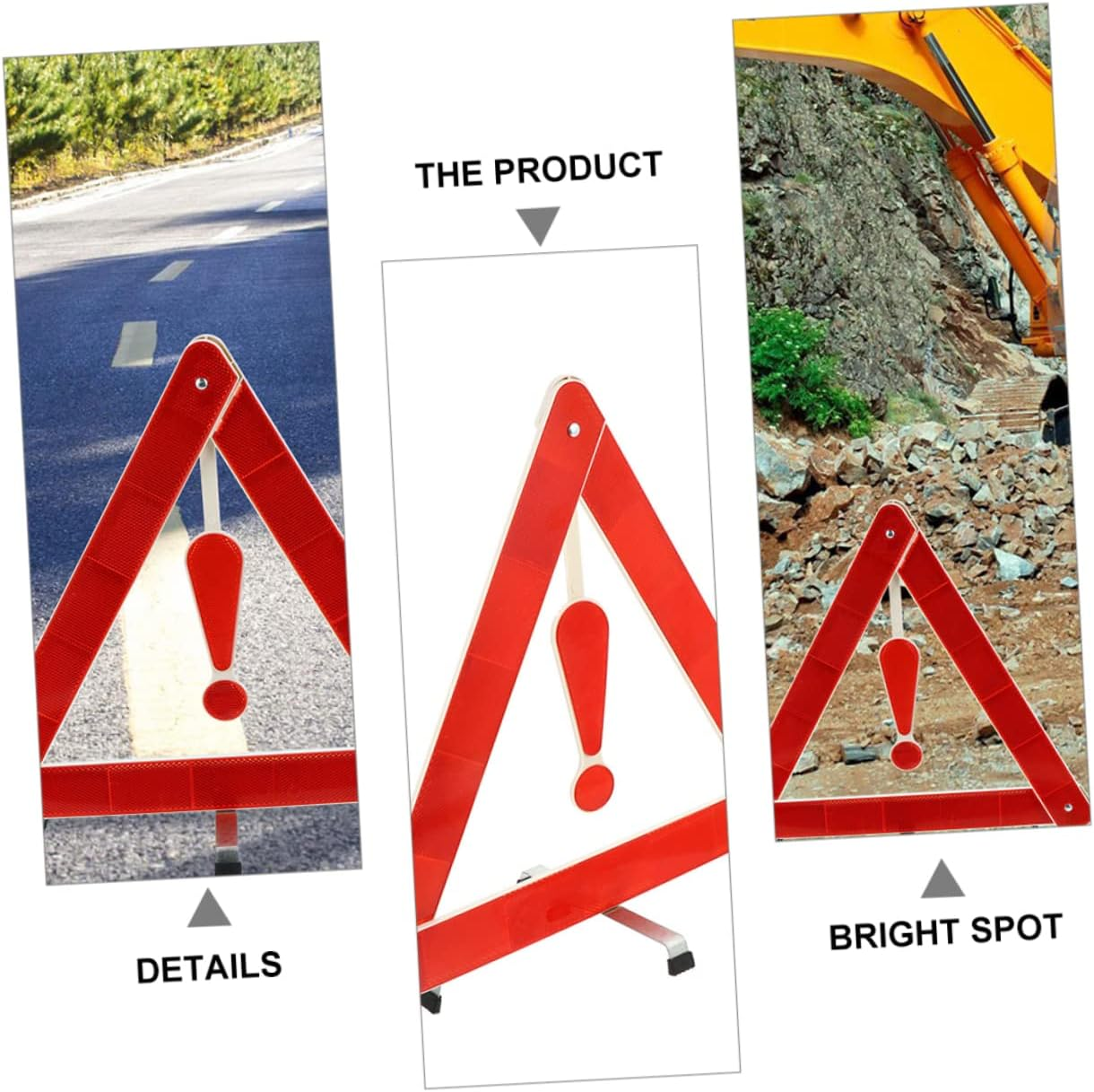 ULTECHNOVO 4Pcs Auto Warning Triangles Car Safety Tripods 39X39Cm Reflective Road Safety Kit Vehicle Emergency Warning Signs for Travel and Roadside Use image number 3