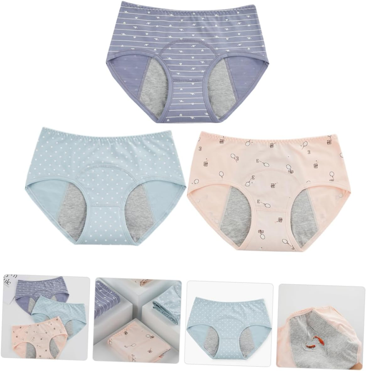 3Pcs Women Menstrual Underpants Mid Waist Safety Underwear for Period Protection Breathable and Comfortable Material Suitable for Shrimp Lake