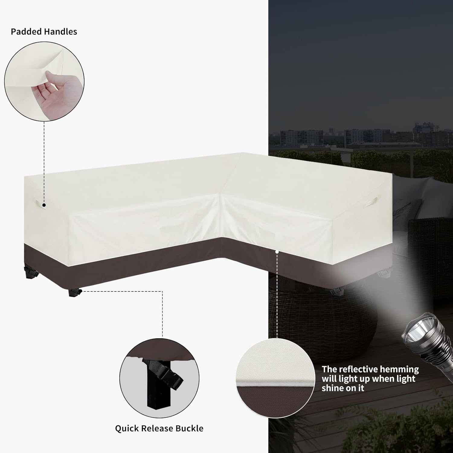 Easy-Going Outdoor L-Shaped Sectional Sofa Rain Cover 104''X83'' UV Resistant Patio Sectional Couch Waterproof Lawn Patio Furniture Cover (Right Facing, Beige/Brown)