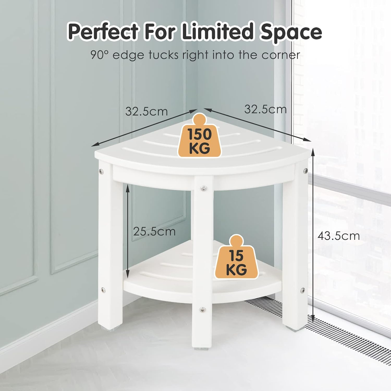 Costway HDPE Corner Shower Bench Stool, Waterproof Bathroom Foot Rest with Storage Shelf for Shaving Legs, inside Shower and Small Spaces, 2-Tier Corner Seat for Indoor Outdoor Use image number 2