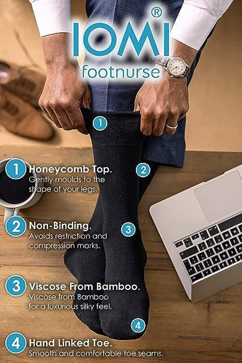IOMI Footnurse | 6 Pack | Gentle Grip Bamboo Diabetic Socks | anti Constriction, Hand-Linked Toe Seams | Men'S Size UK 6-11 image number 4