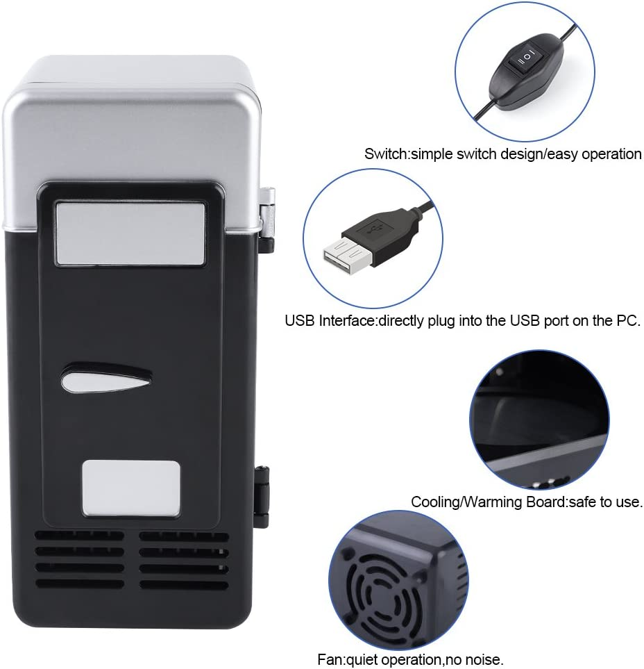 Mini USB Fridge, LED Mini USB Refrigerator for Car, Office and Home (Black) - Black image number 6