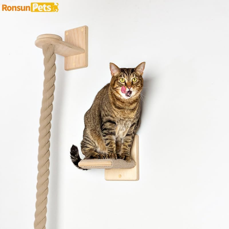 Cozioz 1.3M Wall-Mounted Cat Climbing Rope with Platform &ndash; Heavy-Duty Sisal Rope Scratching Post, Indoor Cat Tree with Jump Shelf & Ladder &ndash; Space-Saving Cat Wall Furniture image number 1
