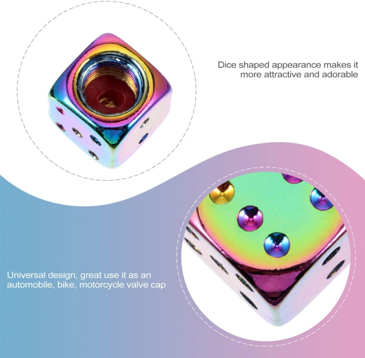 Creative Colorful Dice Aluminum Alloy Wheel Tire Caps 4Pcs Set Universal Tyre Rim Stem Dust Covers Car Tire Accessories for Automotive Use image number 2