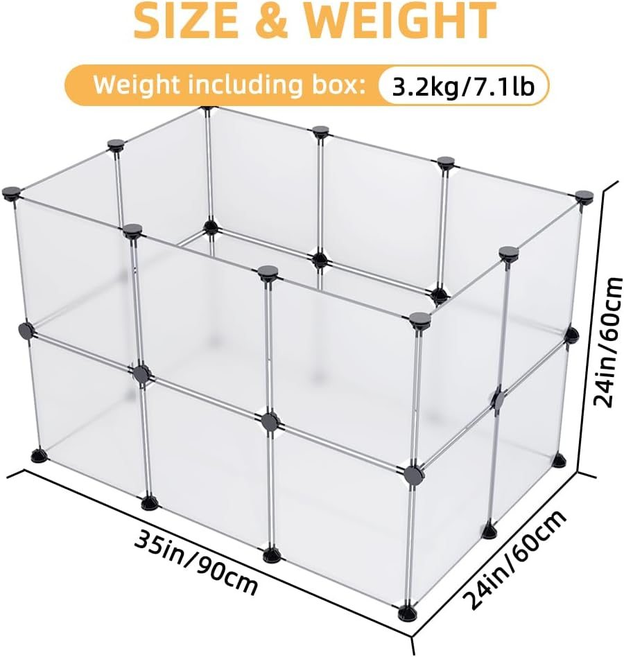 Ricjurzzty Pet Playpen,Resin Portable Polypropylene(Pp) XXS Size 30X30Cm(11.8In),Small Animal DIY Pen Cage Yard Fence,Outdoor & Indoor for Kitty,Puppy,Rabbit,Guinea Pig (20 Panels, White Translucent) image number 3