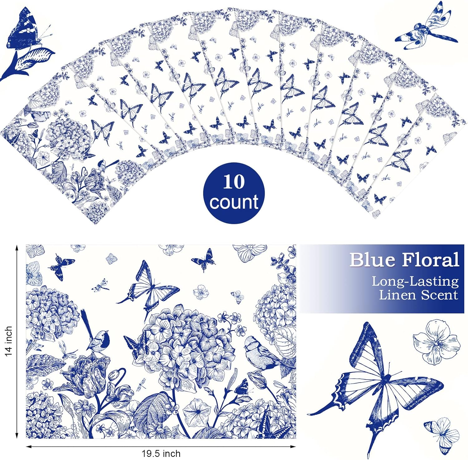 10 Sheets Scented Drawer Liners for Dresser, Non-Adhesive Paper Liner for Home Shelf Closet (Blue Butterfly, Linen) image number 5