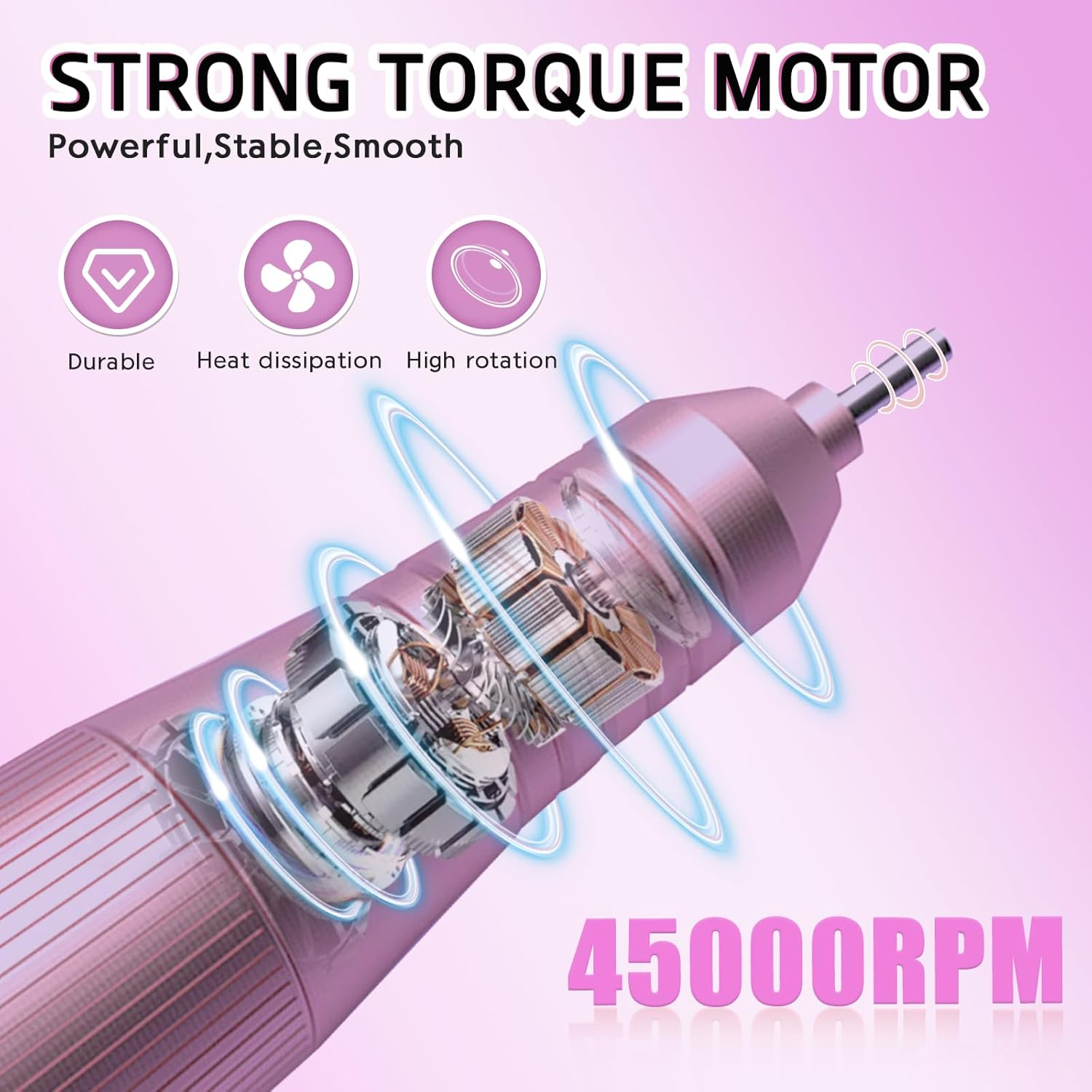 Professional Electric Nail Drill File, 45000RPM Rechargeable Cordless Nail Drill Kit Portable with 7 Bits & Base, HD Display, Low Noise for Shaping, Manicure, for Salon, Home Use (Purple)