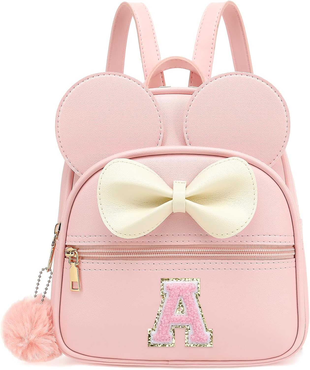 PRLINJSK Initial Mini Backpack for Girls Toddler Kids, Small Mouse Personalized Bowknot Purse Gift