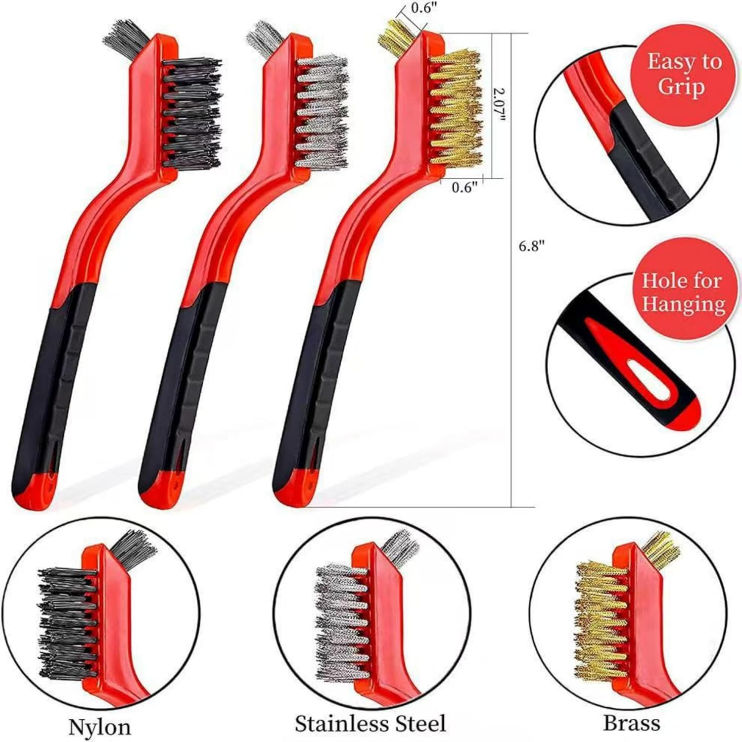 Steel Wire Brush Set, 3-Piece Deep Cleaning Brush Set, for Removing Weld Slag, Rust, Cleaning Grills, Scrubbing Paint, Etc., Red image number 1