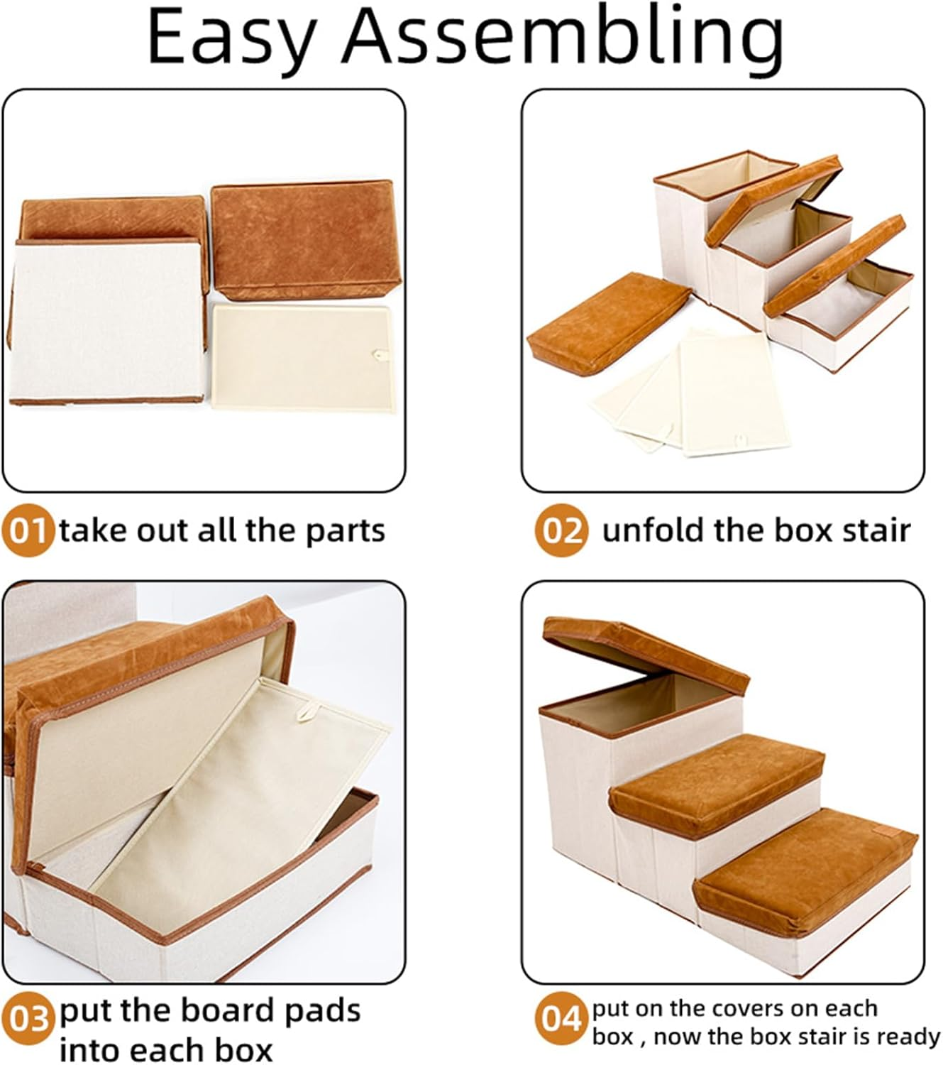 Foldable 3-Step Pet Stairs for Small Dogs & Cats - High-Density Ramp with Storage Box & Non-Slip Base, Perfect for Gifts (Brown)