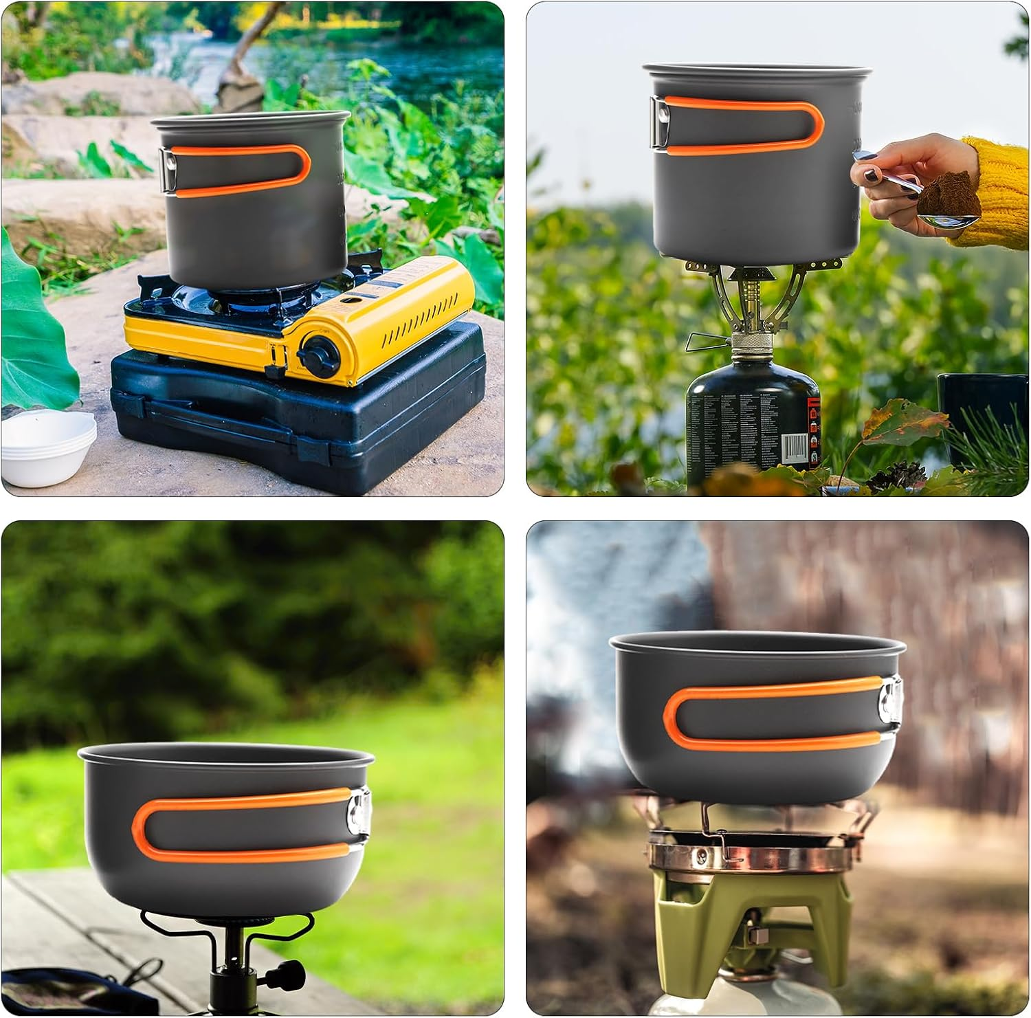 HENGBIRD 15-Piece Camping Crockery Set, Foldable Camping Cookware Set, Camping Pots Frying Pan with Stainless Steel Cutlery, Drinking Cup, Mini Camping Stove for Hiking, Outdoor Cooking, Picnick, 1-2 image number 3