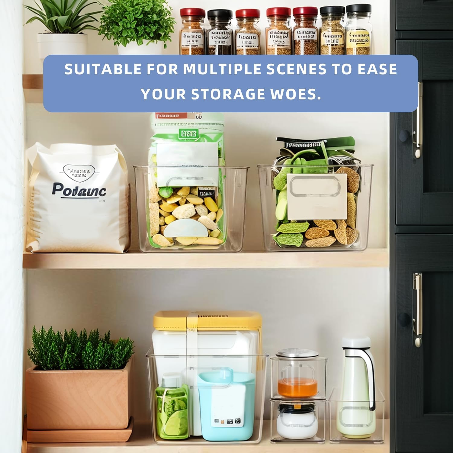 AVITONG 8-Piece Fridge Organizer Bin Set &ndash; 4 Large & 4 Small Clear Storage Bins with Handles, Stackable Bpa-Free Pantry & Kitchen Containers image number 3