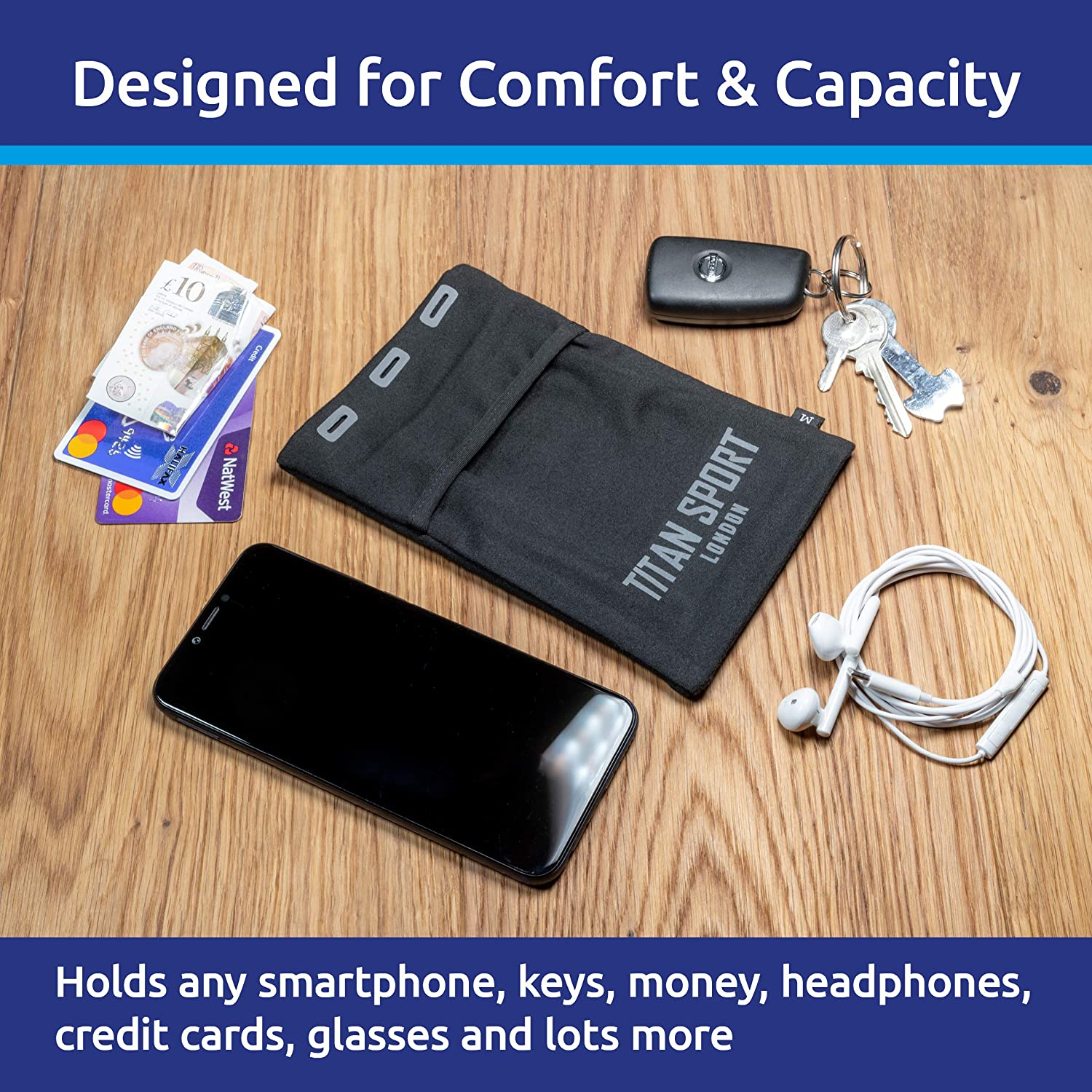 Titan Sport Mobile Phone Armband Universal Holder Sleeve, Running/Jogging/Gym/Sport Exercise Arm Bag for Adult Women & Men, Suitable for All Devices up to 7 Inches (Large)