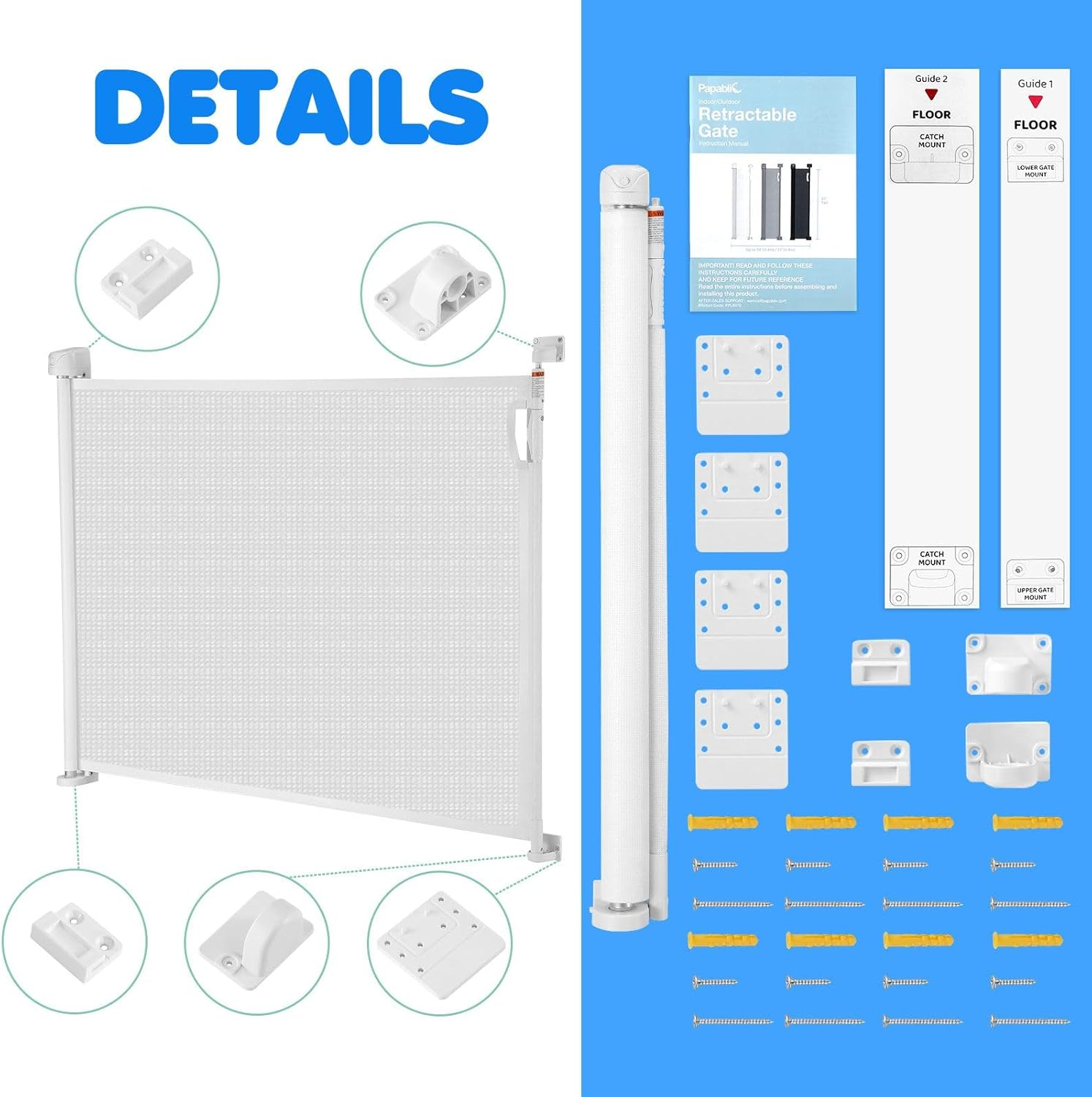 Pet Scene Retractable Safety Gate Extends to 350CM, 93CM Tall Baby Gate Enclosure Fence Safe Guard Barrier for Stairs Doorway Security Mesh Fencing Barrier for Pets & Childs, White image number 1