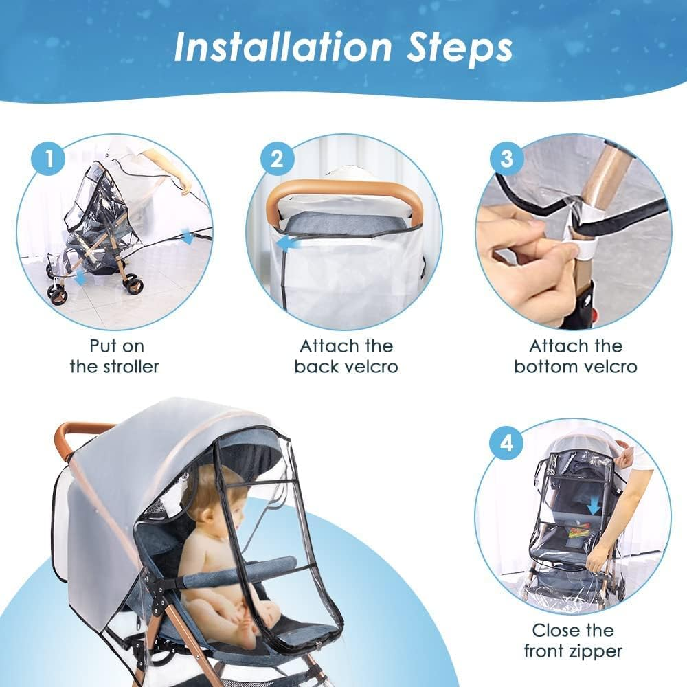 Slowton Universal Pushchair Rain Cover, Large Durable Raincover for Pram Stroller Rain Cold Wind Protective with Convenient Window Opening, Adjustable Easy Use Rain Shield Fits Most Pram image number 2