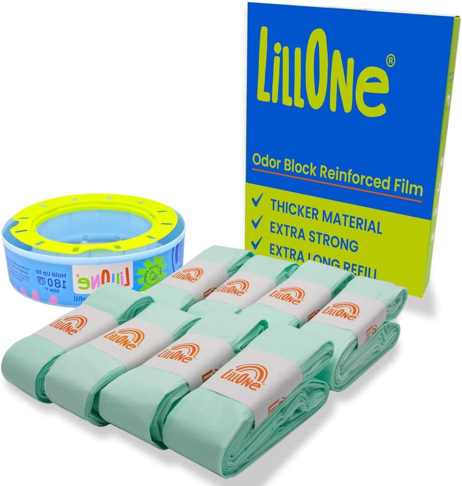 Lillone XXL Set of 10 Refills over 10 Metres + 1 Reusable Cassette - Compatible with Foppapedretti, Litter Locker II, Angelcare, Munchkin - Extra Long, High Density