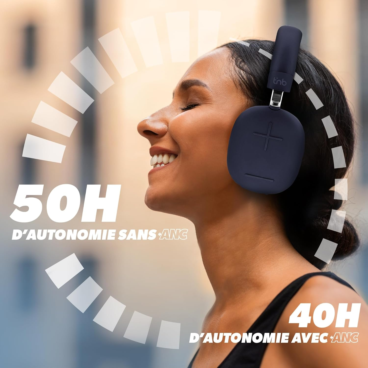 T'Nb - Wireless Bluetooth Headphones with Active Noise Cancellation, Circumaural, Comfortable and Comprehensive, Stereo Sound with Built-In Microphone, up to 50 Hours Battery Life - Blue image number 4