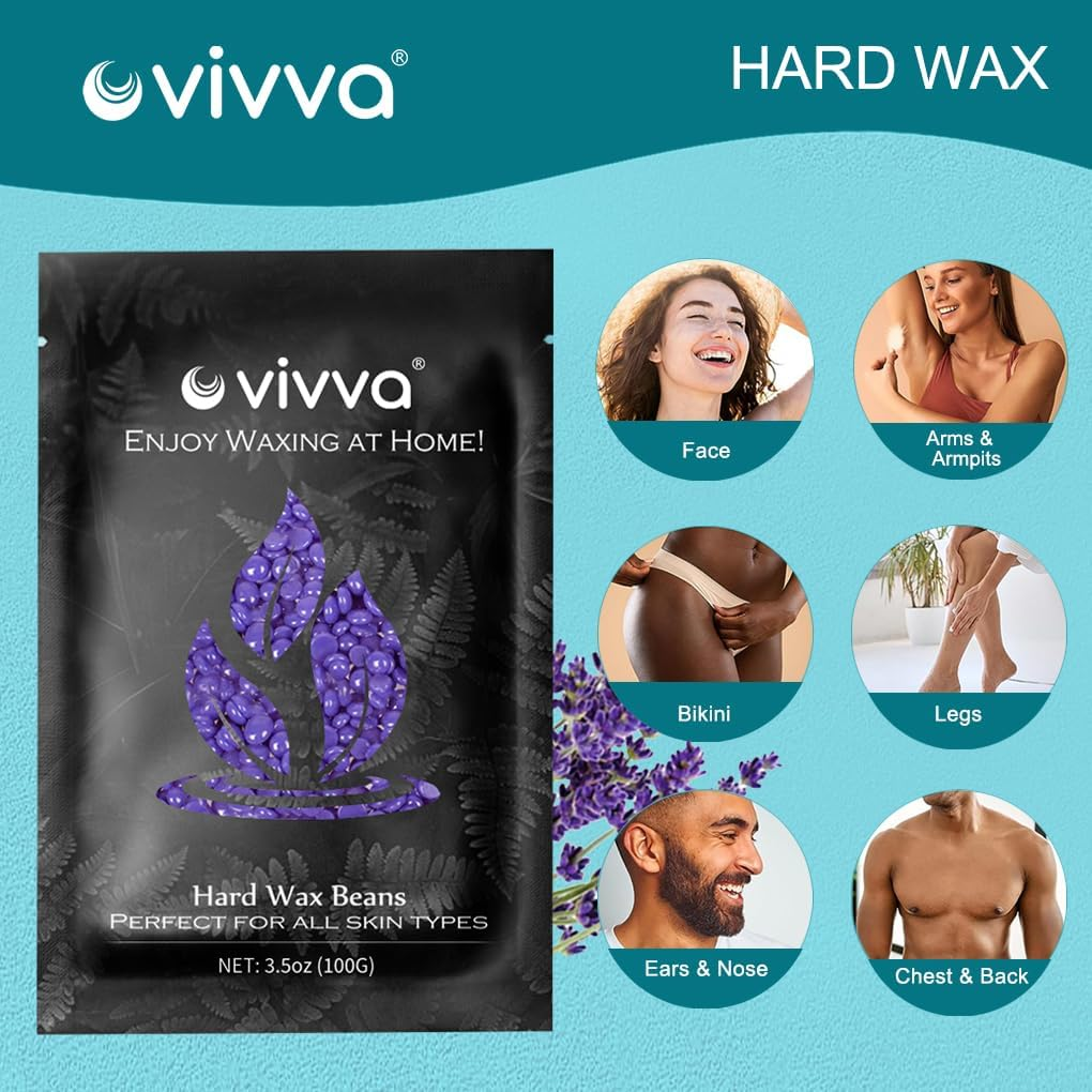 Vivva 300G Hard Wax Beans,Wax Beads with 10Pcs Waxing Stick for Hair Removal Bikini Brazilian Waxing (Lavender) image number 3