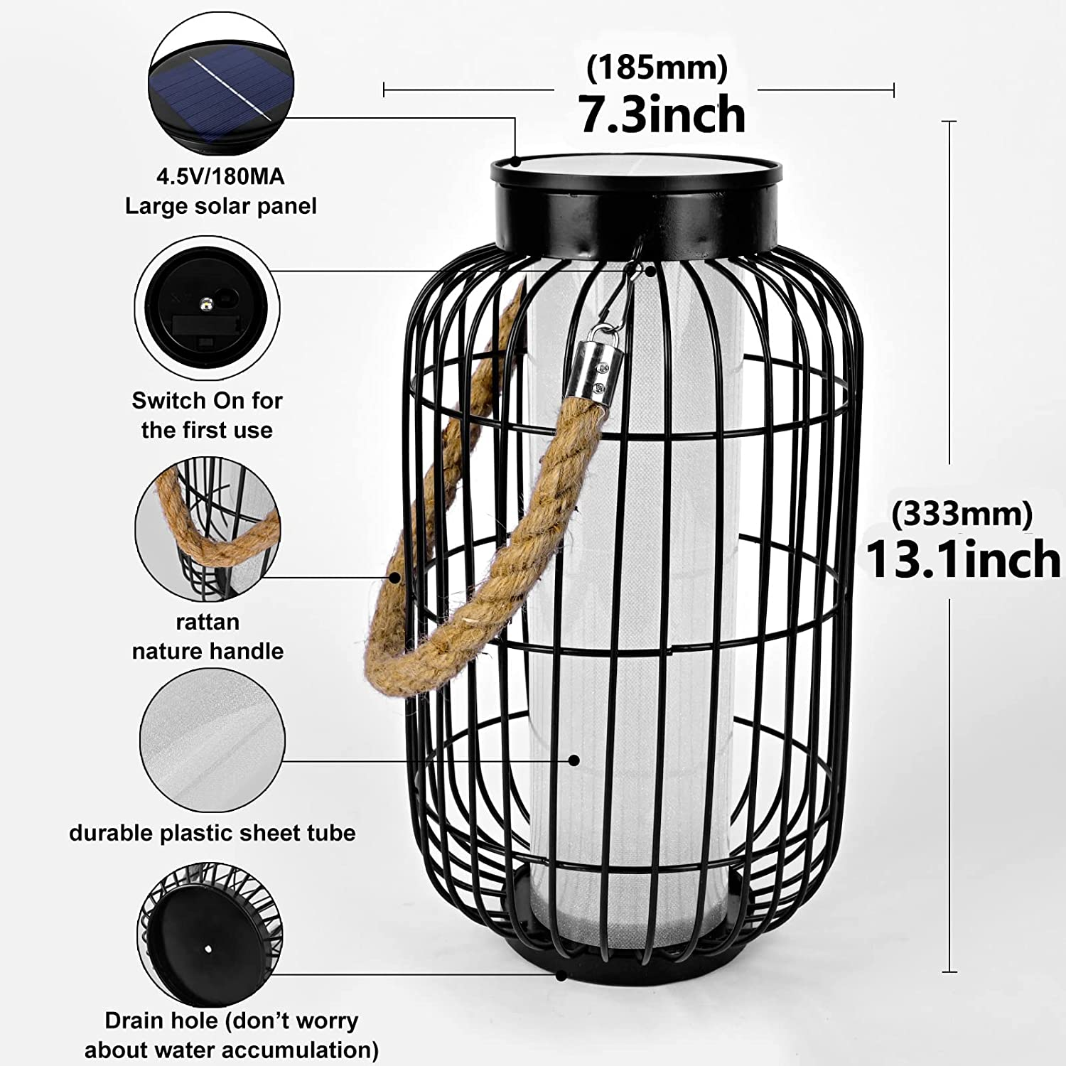 Pearlstar Large Solar Powered Lantern Outdoor-Heavy Duty Metal Hanging Lights Decorative Solar Table Lamp Waterproof for outside Patio Yard Garden Porch Tabletop Decor (Black) image number 1