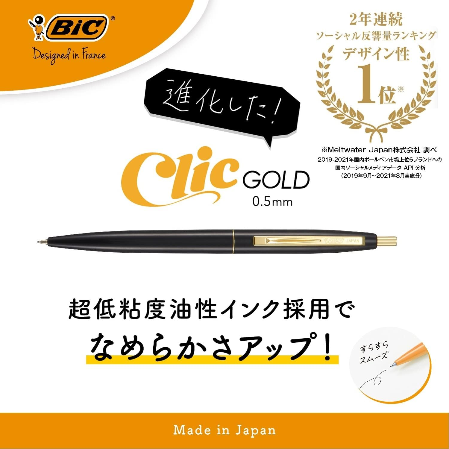 Bic CLG05-CSBJ3P Ballpoint Pen, Click Gold, 0.5, Oil-Based, Black, Smooth, Cat Chokon, Black, Set of 3 image number 4