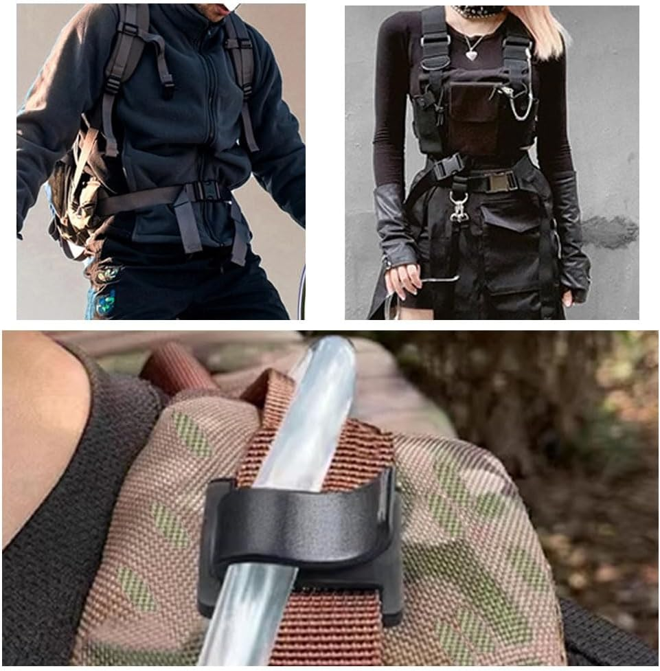 Esforzarse 6 Pcs Black Water Bladder Tube Clips, 31.8 X 25.9Mm Sternum Strap Tube Pipe Clip, Water Tube Clip Military Backpack Clips, Outdoor Backpack Water Bladder Hose Hose Clip Camping and Hiking