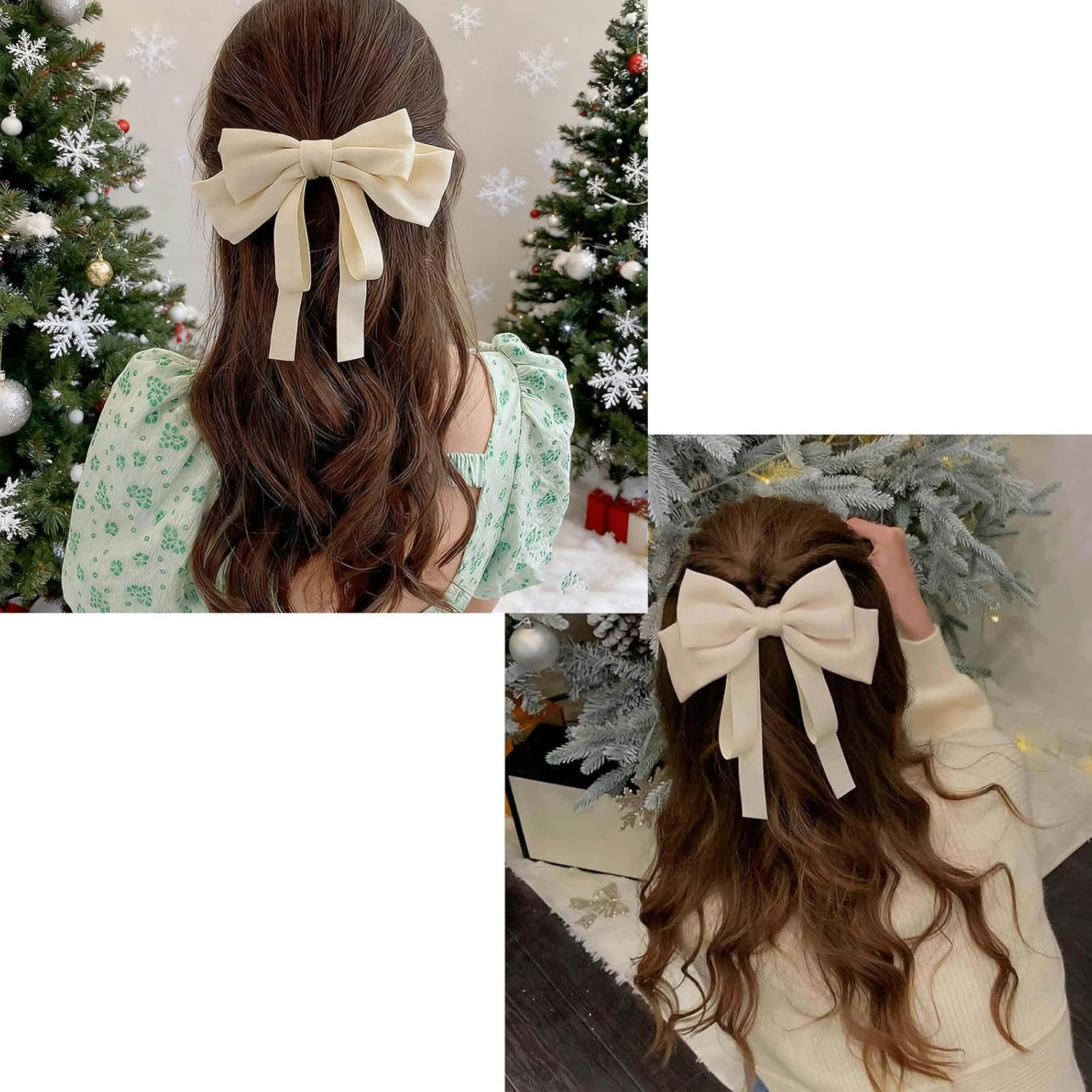 Hair Bows Women Bow Hair Clips Silky Satin Bow Clips Cute Hair Bow Clips French Hair Band Bow Long Tail Bows Wedding Bow Barrette Bowknot White Black Red image number 5