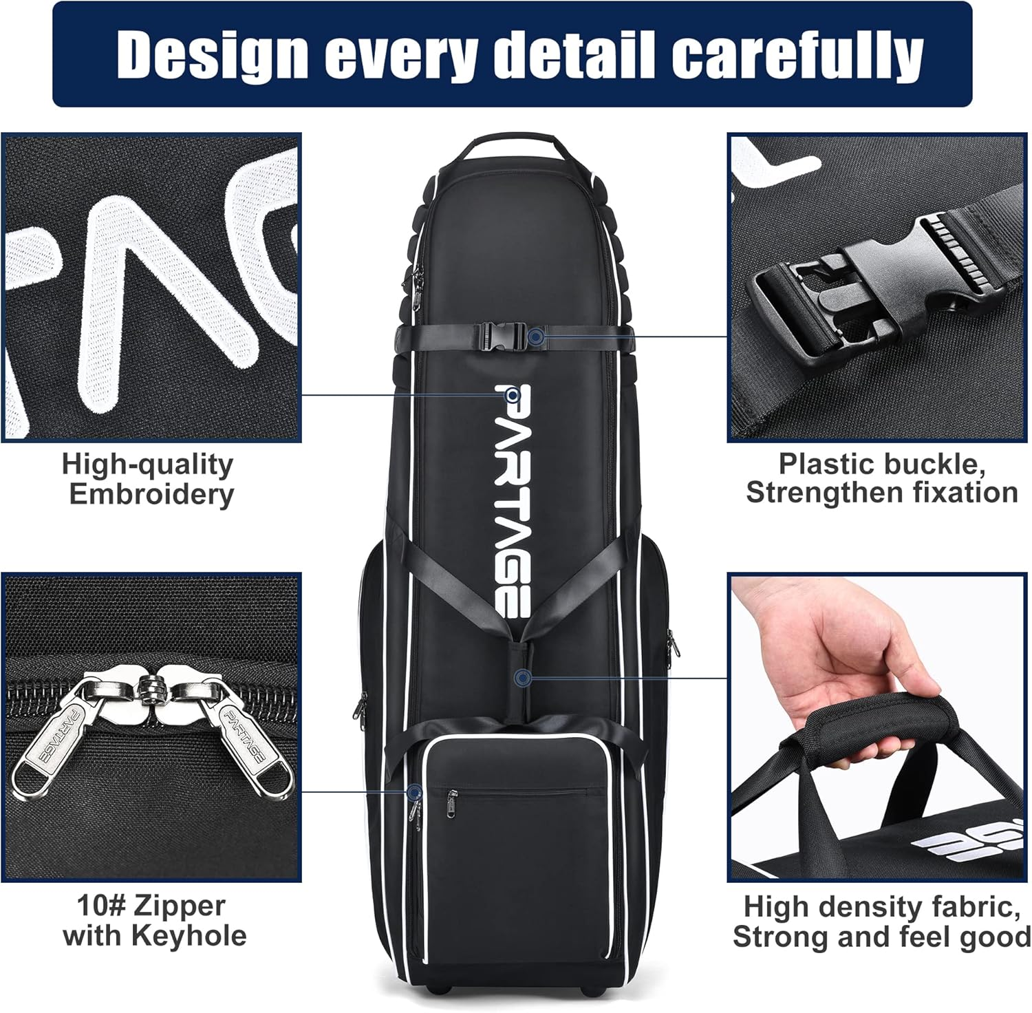 Golf Travel Bag with Wheels, 900D Heavy Duty Oxford Fabric Golf Travel Case for Airlines-Black image number 1