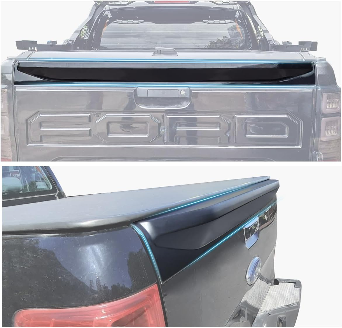 SUERAUTO4X4 Tailgate Protector Spoiler for Ford Ranger Accessories PX1 PX2 PX3 2011-2022, Rear Tailgate Spoiler Cover Rail Cap Guard Trim Wing, Matte Black Car Exterior image number 4