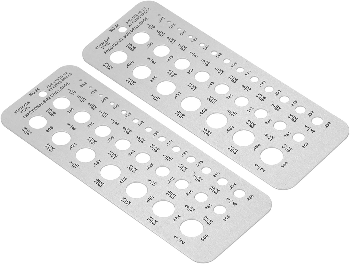 2 Pcs Drill Bit Gauge, 29 Hole Metric Imperial Stainless Steel Drill Bit Size Checker Plate Measuring Tool, 1/16-1/2In Index Metal Drill Size Tool for Mechanics image number 1