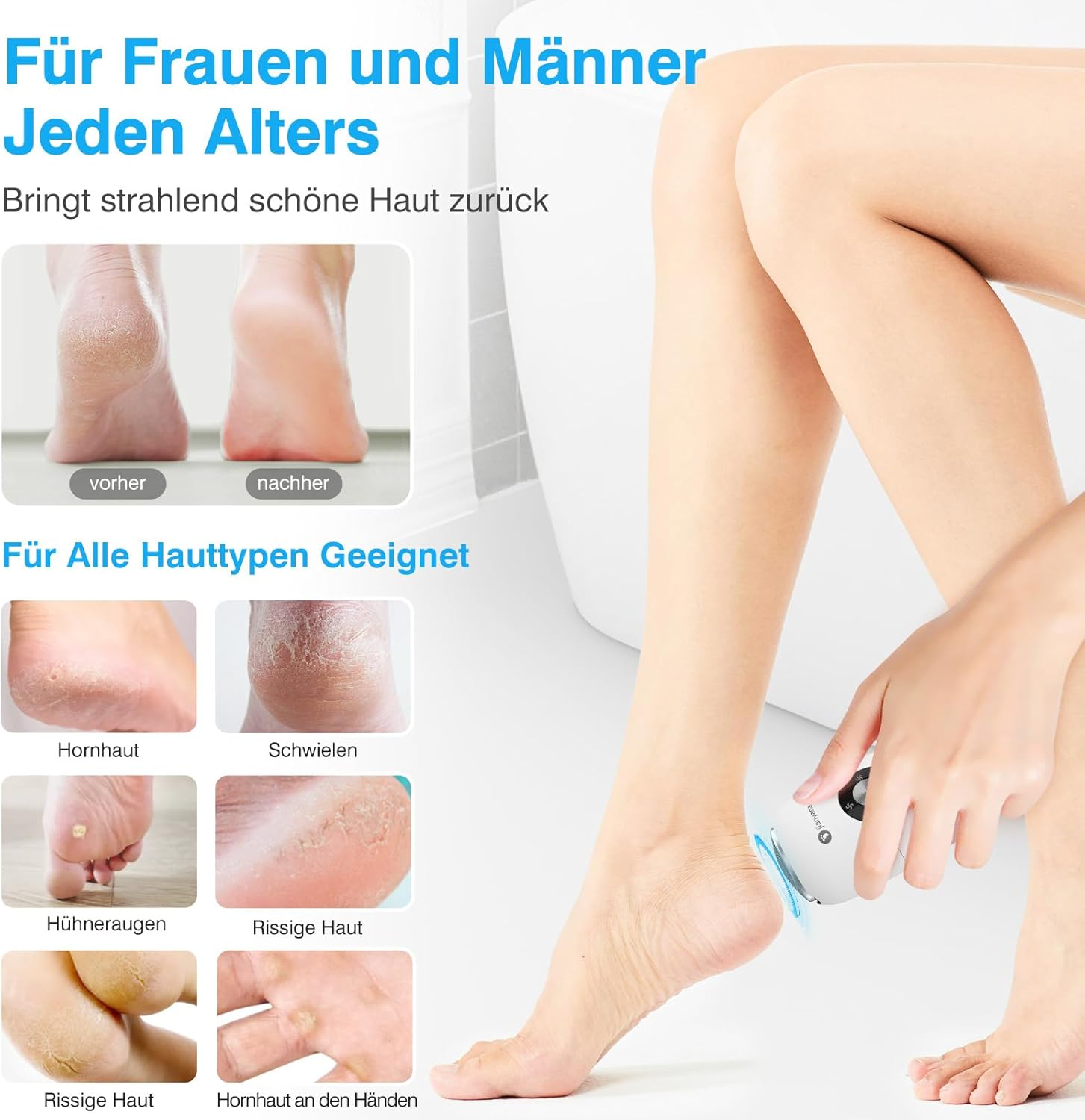 Jianyana Callus Remover, Electric Test Winner with 2 Stainless Steel Grinding Heads, Electric Callus Remover, Callus Removal, Foot Pedicure Set, for Removing Cracks, Dead Skin & Calluses - Black image number 5